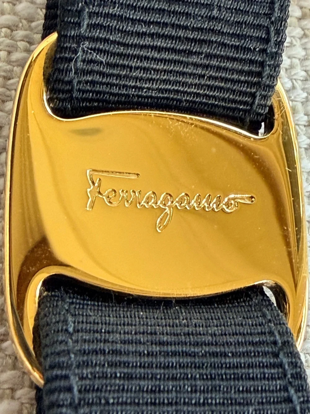 SALVATORE FERRAGAMO Vara Bow Black Gold Keychain Bag Charm w/ Box